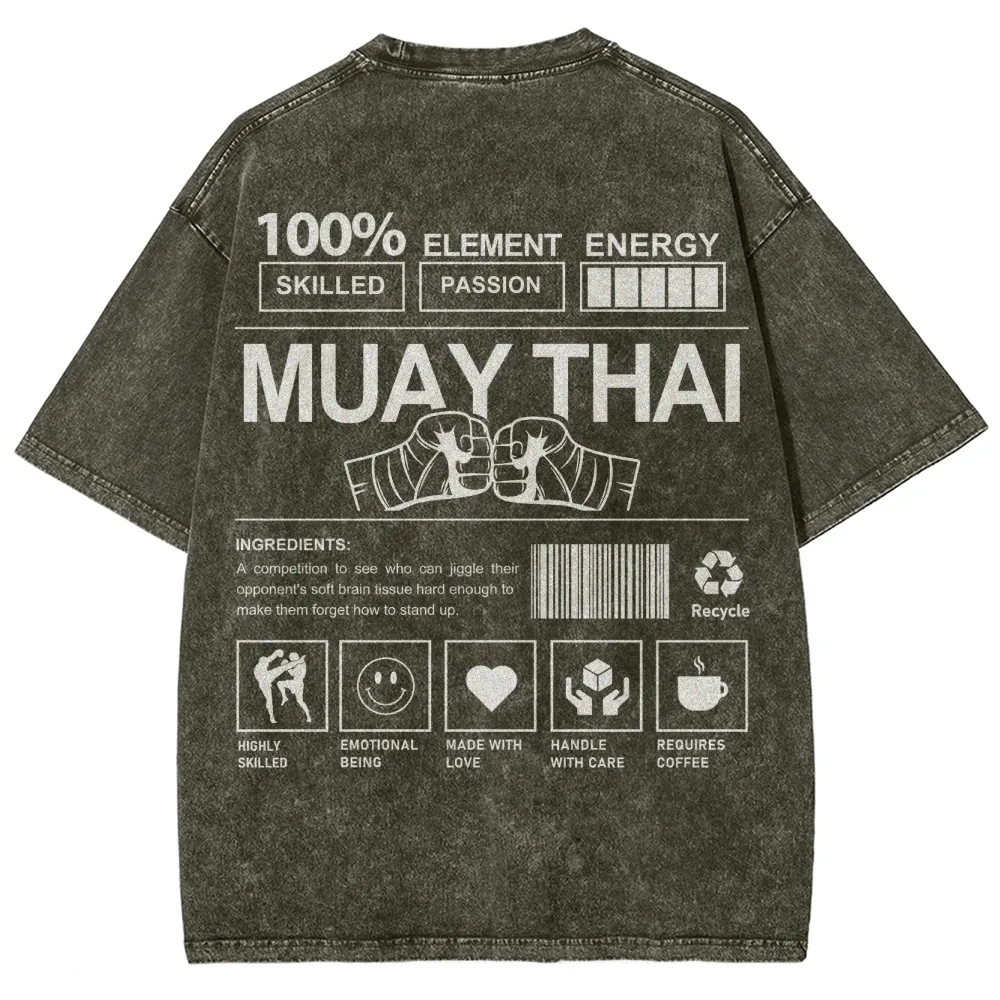 Muay Thai Pattern Washed Vintage Short Sleeves T-Shirt-moweekender