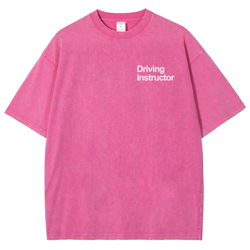 Driving Instructor Pattern Washed Vintage Short Sleeves T-Shirt-moweekender