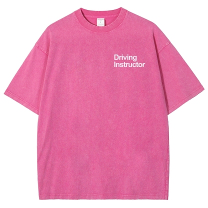 Driving Instructor Pattern Washed Vintage Short Sleeves T-Shirt-moweekender