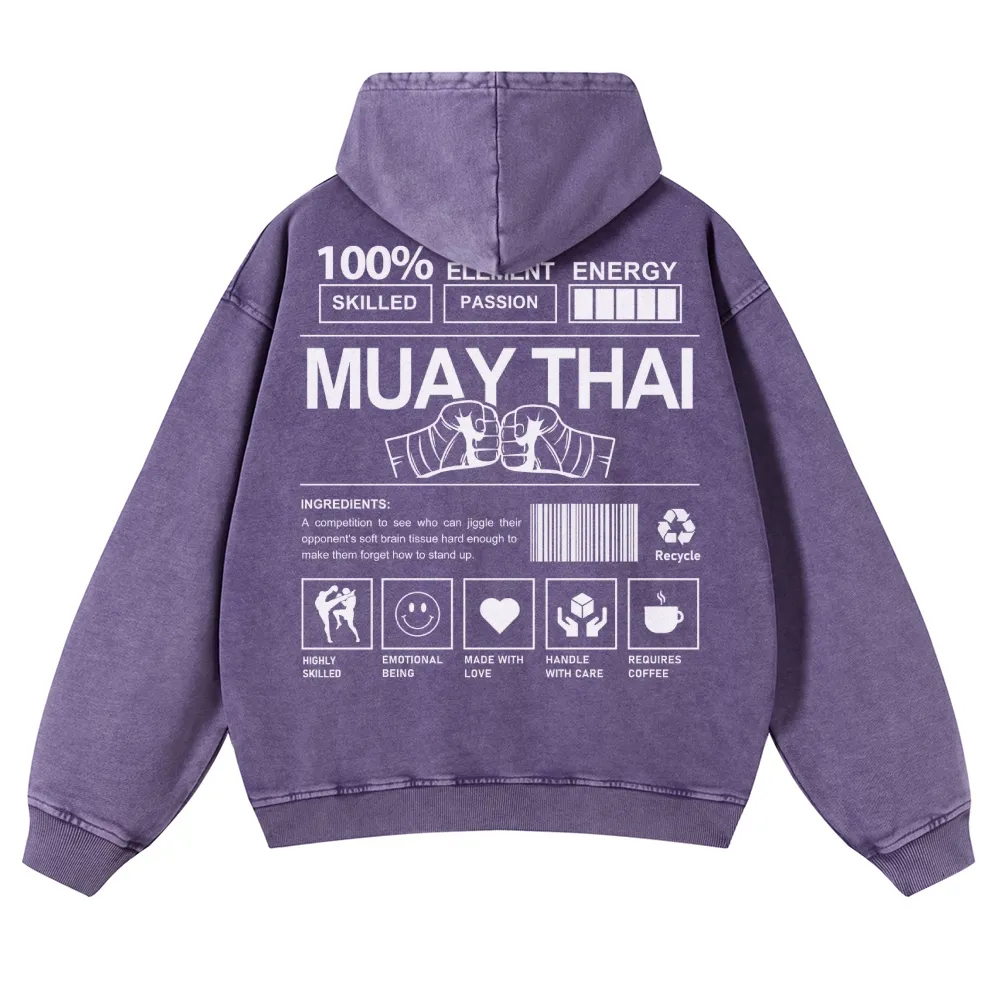 Muay Thai Printed Vintage Washed Hoodie-moweekender