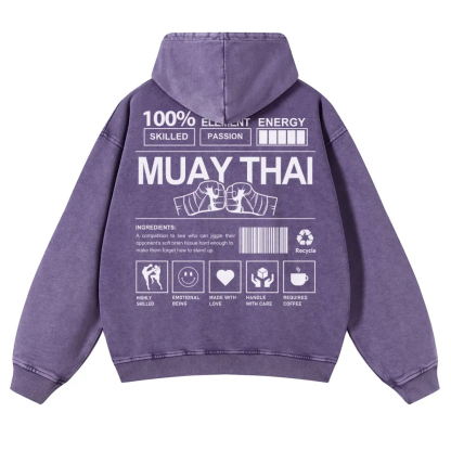 Muay Thai Printed Vintage Washed Hoodie-moweekender