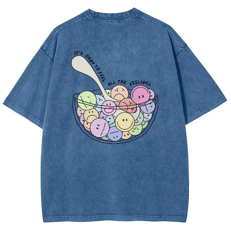 It's Okay To Feel All The Feelings Vintage Snowflake Washed T-Shirt-moweekender