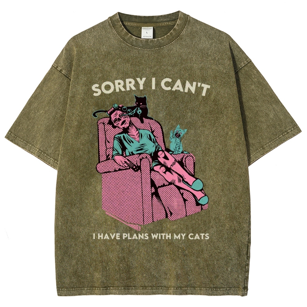 Sorry I Can't have Plans With My Cats Vintage Snowflake Washed T-Shirt-moweekender