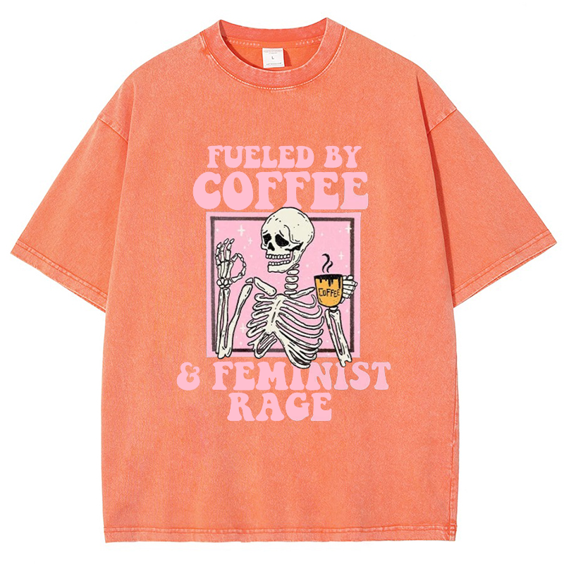 Fueled By Coffee And Feminist Rage Vintage Snowflake Washed T-Shirt-moweekender