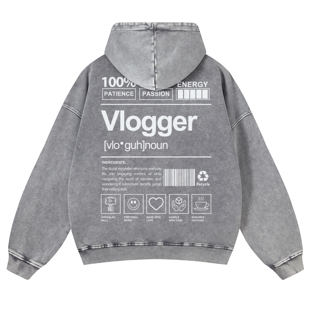 Vlogger Printed Vintage Washed Hoodie-moweekender
