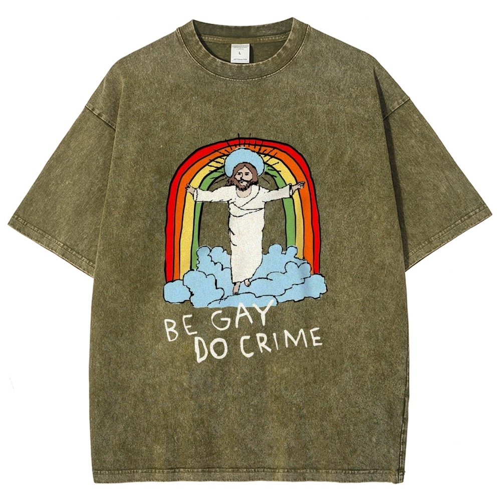 Be Gay Do Crime Vintage Snowflake Washed T-Shirt-moweekender