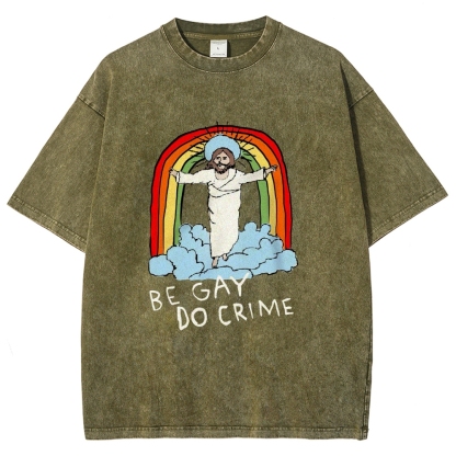 Be Gay Do Crime Vintage Snowflake Washed T-Shirt-moweekender