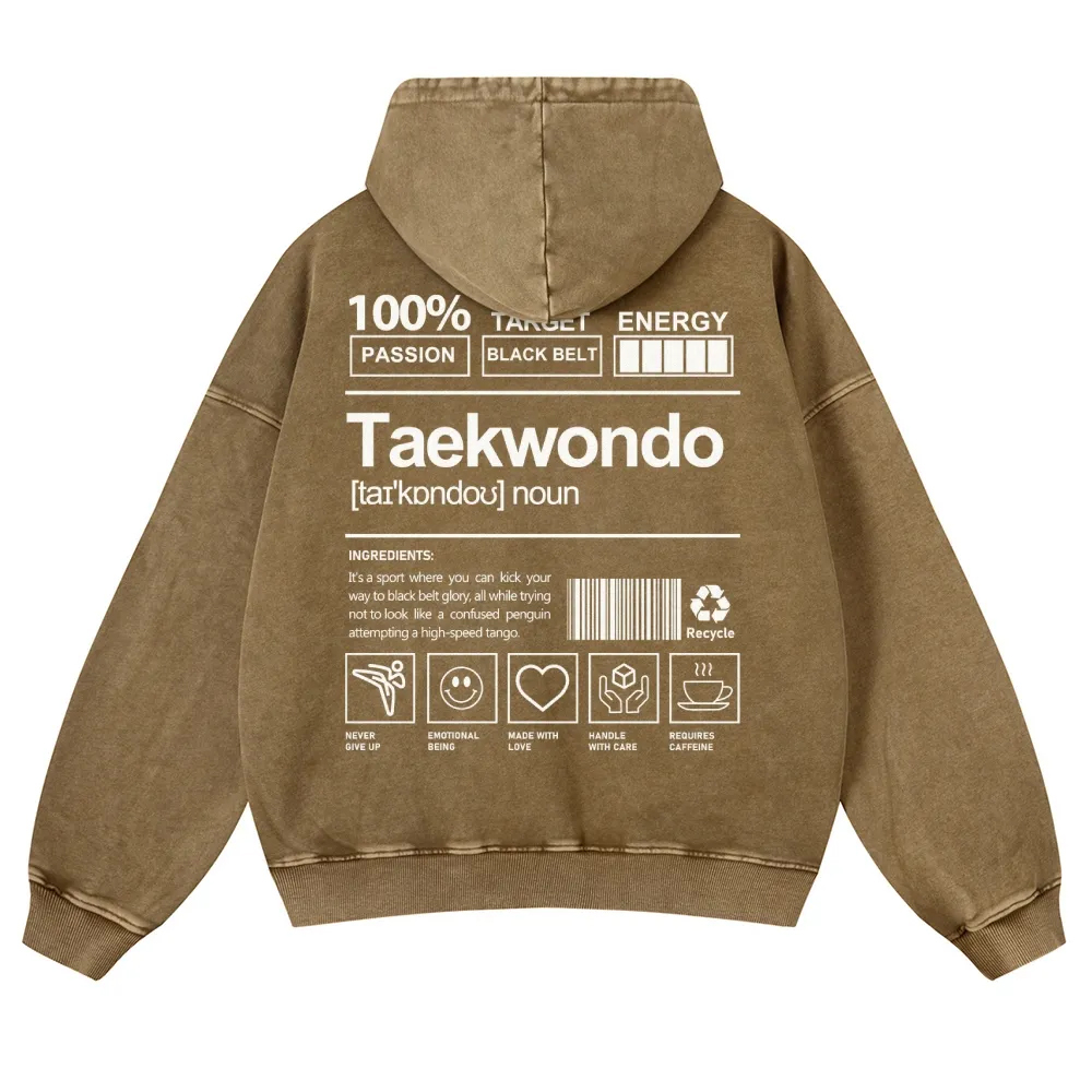 Taekwondo Printed Vintage Washed Hoodie-moweekender