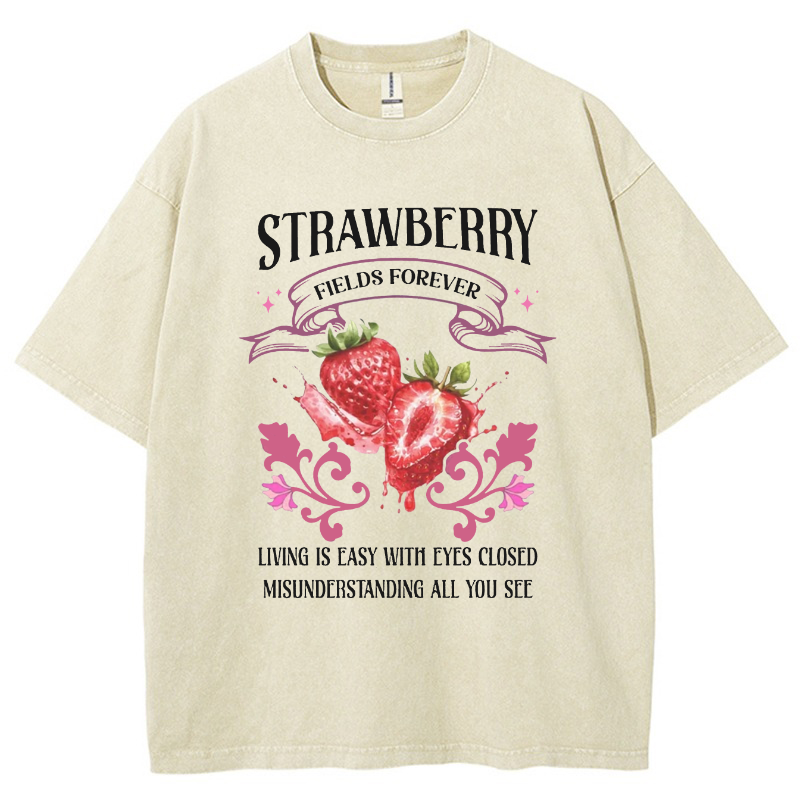 Beatle Strawberry Fields Vintage Snowflake Washed T-Shirt-moweekender