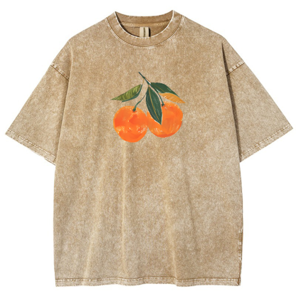 Orange Vintage Snowflake Washed T-Shirt-moweekender