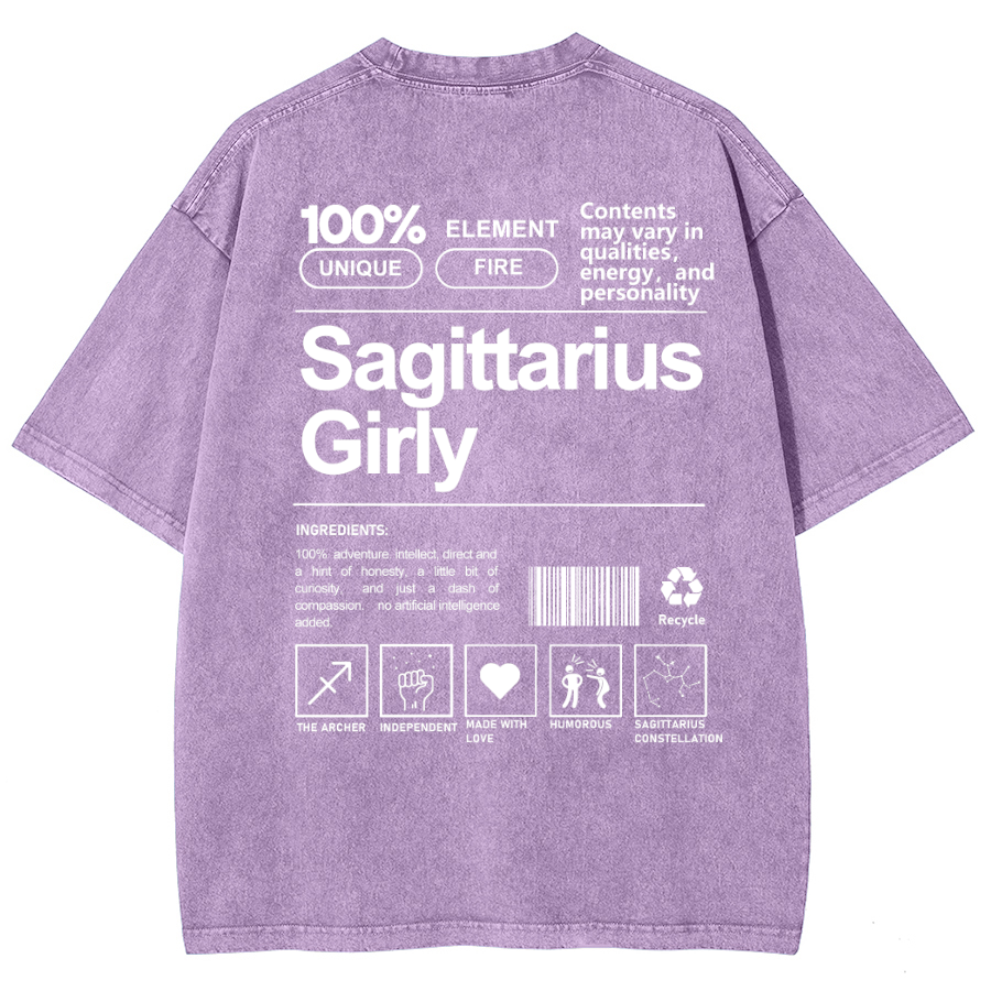 Sagittarius Girly Unisex Fit Washed Oversized T-Shirt-moweekender