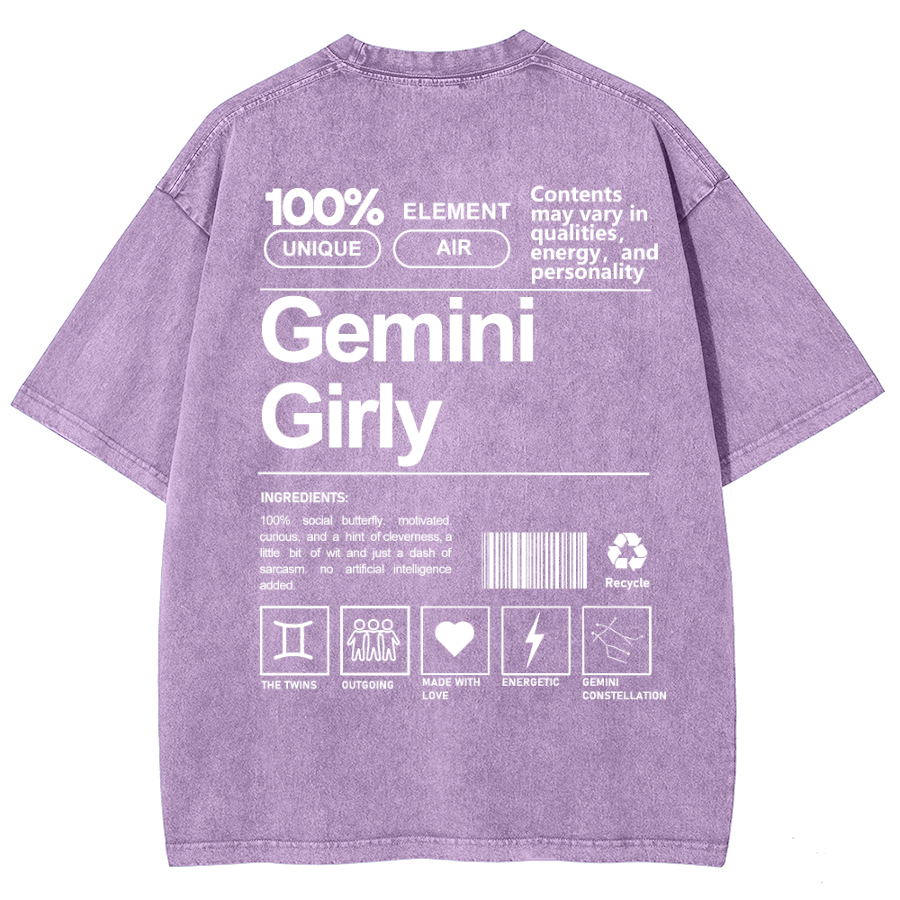 Gemini Girly Unisex Fit Washed Oversized T-Shirt-moweekender