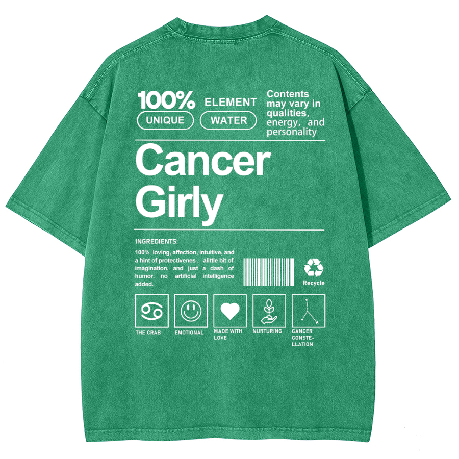 Cancer Girly Unisex Fit Washed Oversized T-Shirt-moweekender