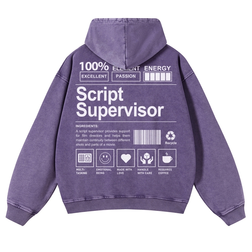 Script Supervisor Printed Vintage Washed Hoodie-moweekender