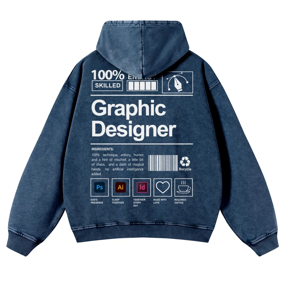 Graphic Designer Printed Vintage Washed Hoodie-moweekender