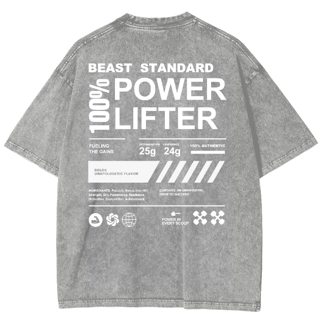 Beast Standard Power Lifter Unisex Fit Washed Oversized T-Shirt-moweekender