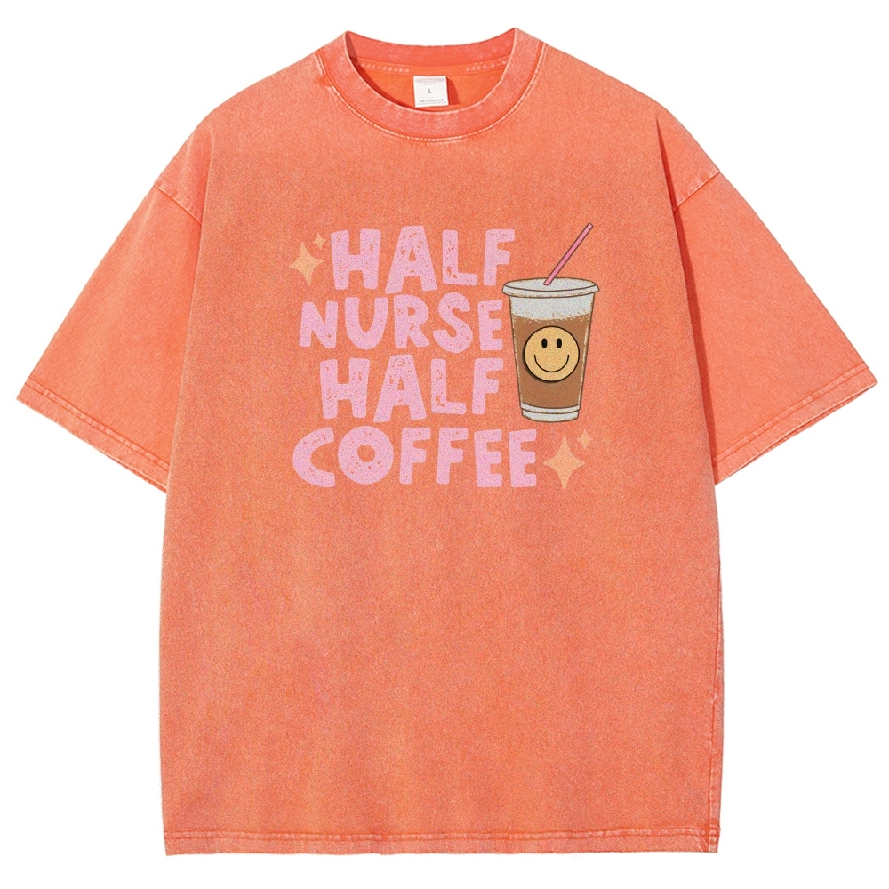 Half Coffee Unisex Fit Washed T-Shirt