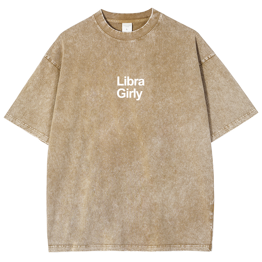 Libra Girly Unisex Fit Washed Oversized T-Shirt-moweekender