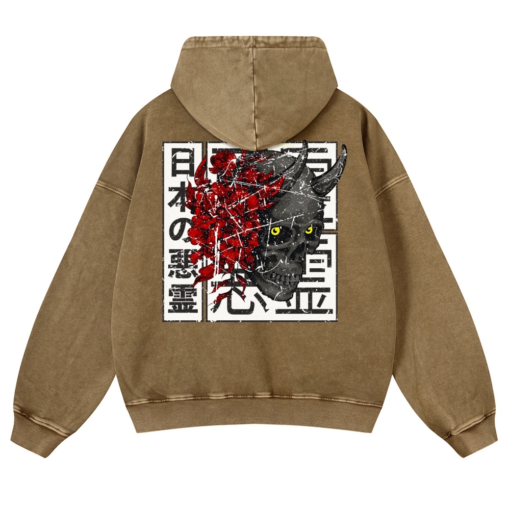 Japanese Ancient Devil Casual Vintage Washed Hoodie-moweekender