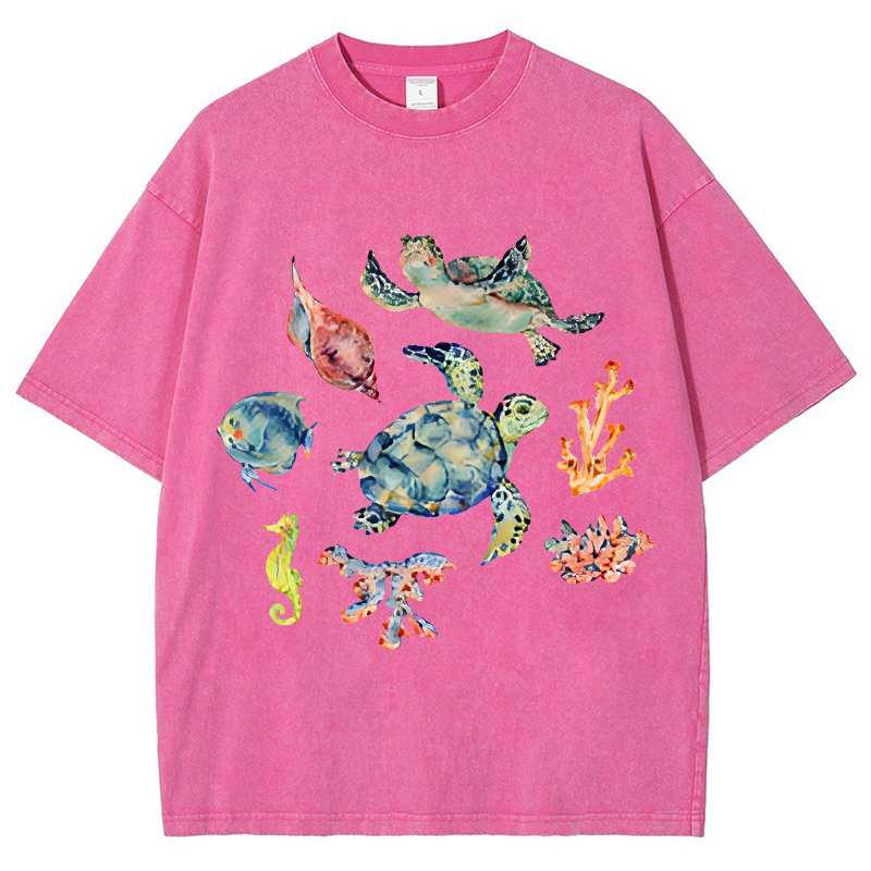 Sea Animal Vintage Snowflake Washed T-Shirt-moweekender