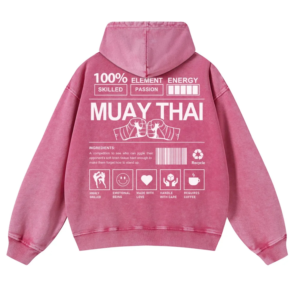 Muay Thai Printed Vintage Washed Hoodie-moweekender