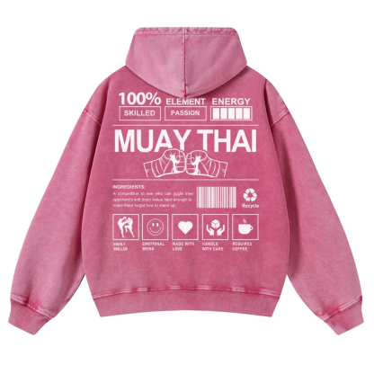 Muay Thai Printed Vintage Washed Hoodie-moweekender