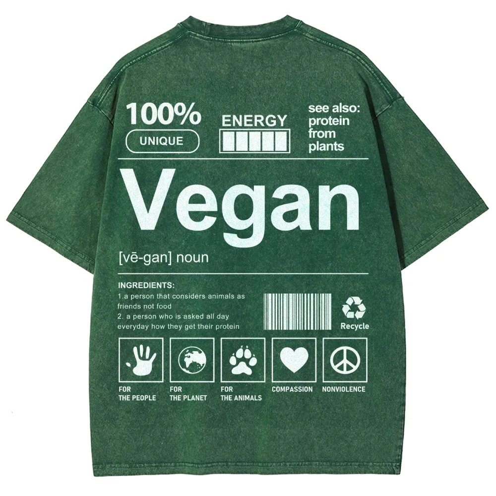 Vegan Pattern Washed Vintage Short Sleeves T-Shirt-moweekender