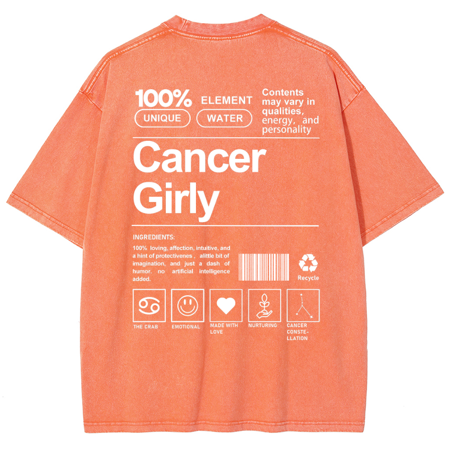 Cancer Girly Unisex Fit Washed Oversized T-Shirt-moweekender