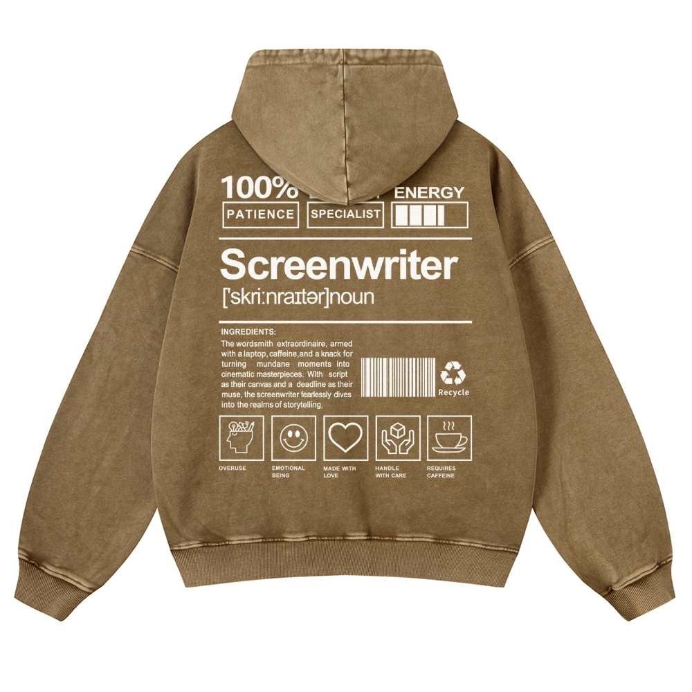 Screenwriter Printed Vintage Washed Hoodie-moweekender