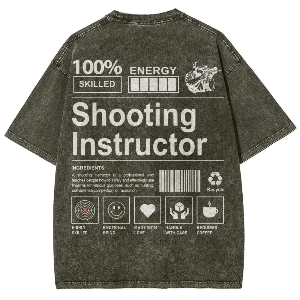 Shooting Instructor Pattern Washed Vintage Short Sleeves T-Shirt-moweekender