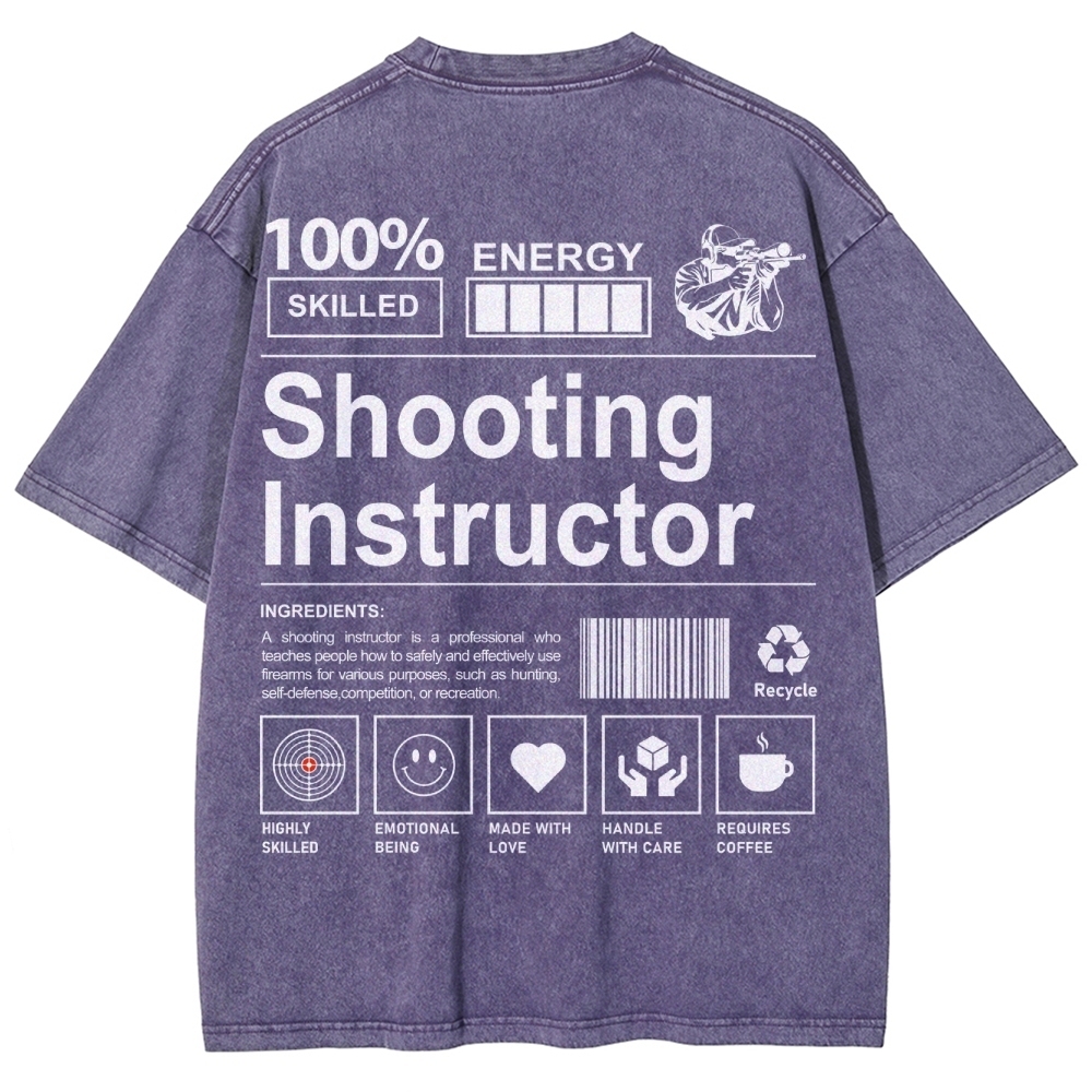 Shooting Instructor Pattern Washed Vintage Short Sleeves T-Shirt-moweekender