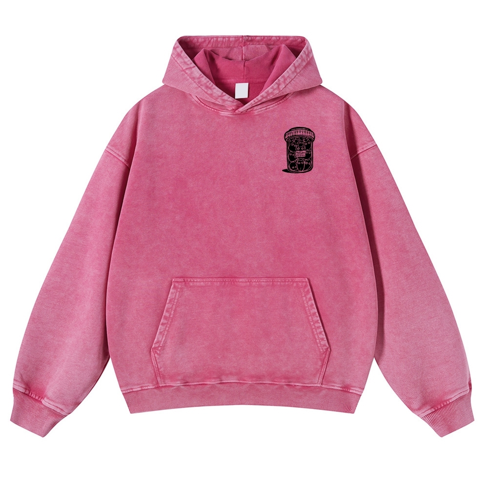 Black Cat Pills Pattern Vintage Washed Hoodie-moweekender