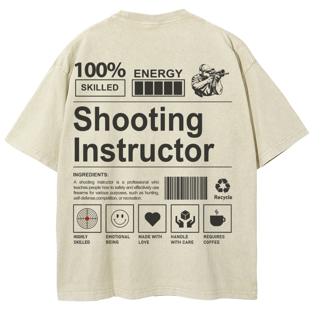 Shooting Instructor Pattern Washed Vintage Short Sleeves T-Shirt-moweekender