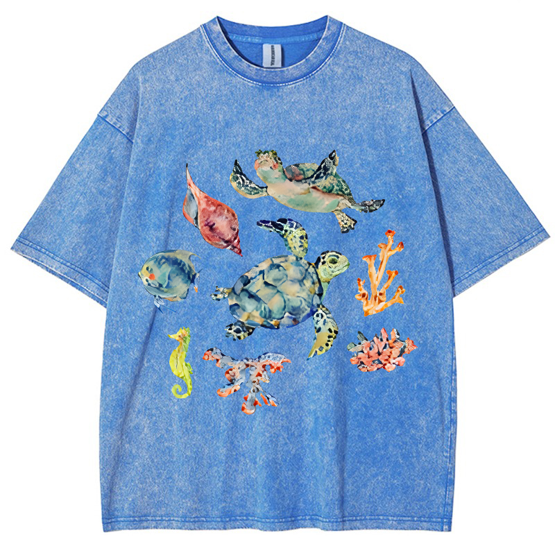Sea Animal Vintage Snowflake Washed T-Shirt-moweekender