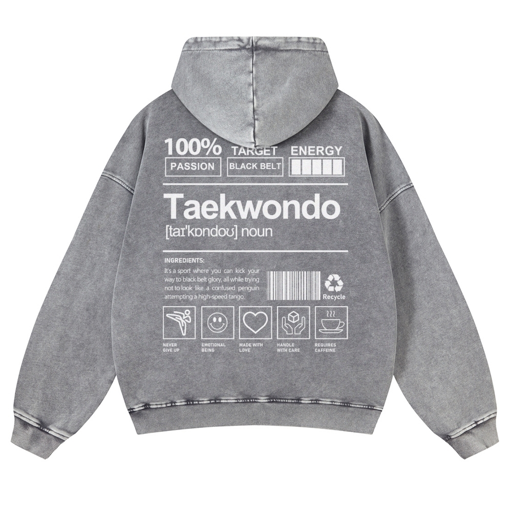 Taekwondo Printed Vintage Washed Hoodie-moweekender