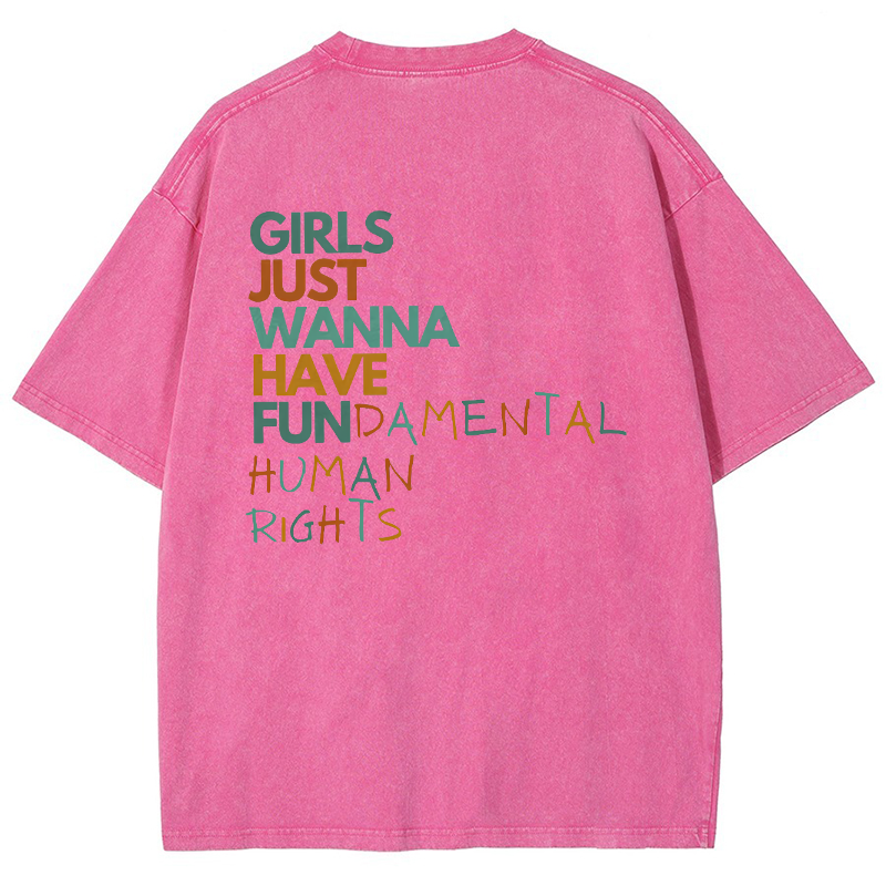 Girls Just Wanna Have Fundmental Humanrghts Vintage Snowflake Washed T-Shirt-moweekender