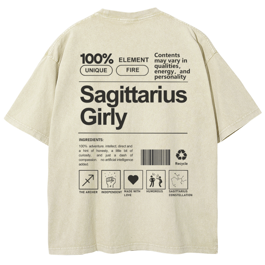 Sagittarius Girly Unisex Fit Washed Oversized T-Shirt-moweekender