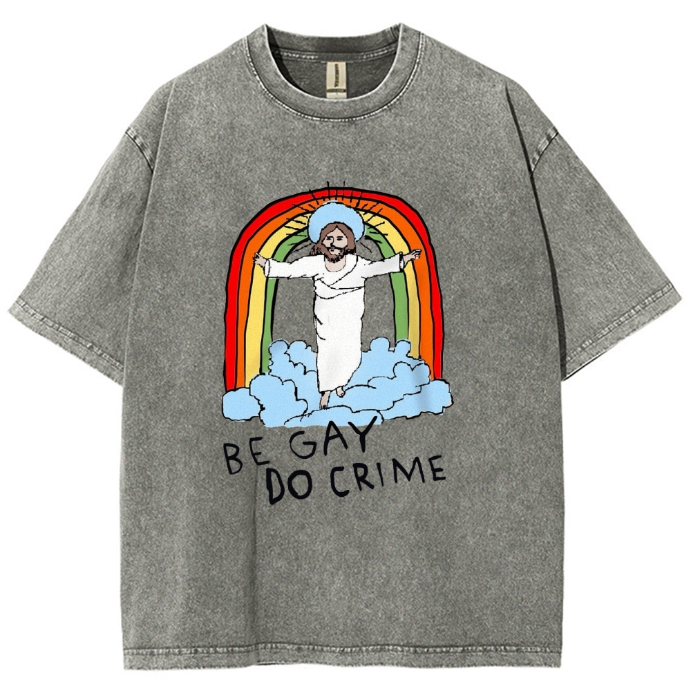 Be Gay Do Crime Vintage Snowflake Washed T-Shirt-moweekender