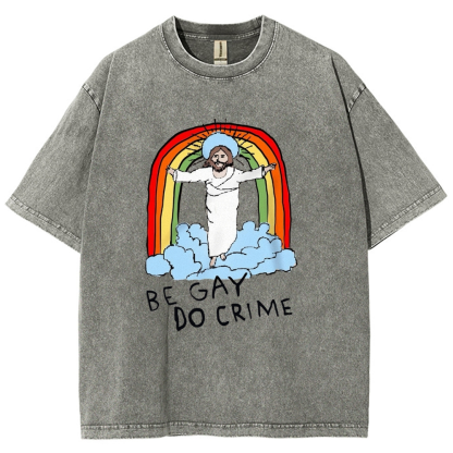 Be Gay Do Crime Vintage Snowflake Washed T-Shirt-moweekender
