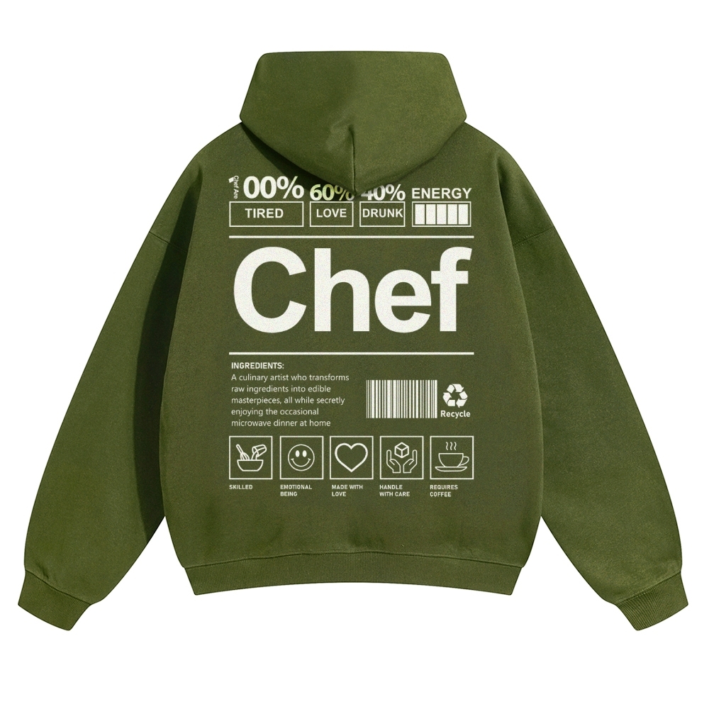Chef Are 100%Tired 60%Love 40%Drunk Solid Color Hoodie