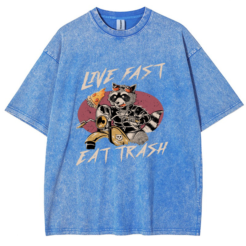 Live Fast Eat Trash Vintage Snowflake Washed T-Shirt-moweekender