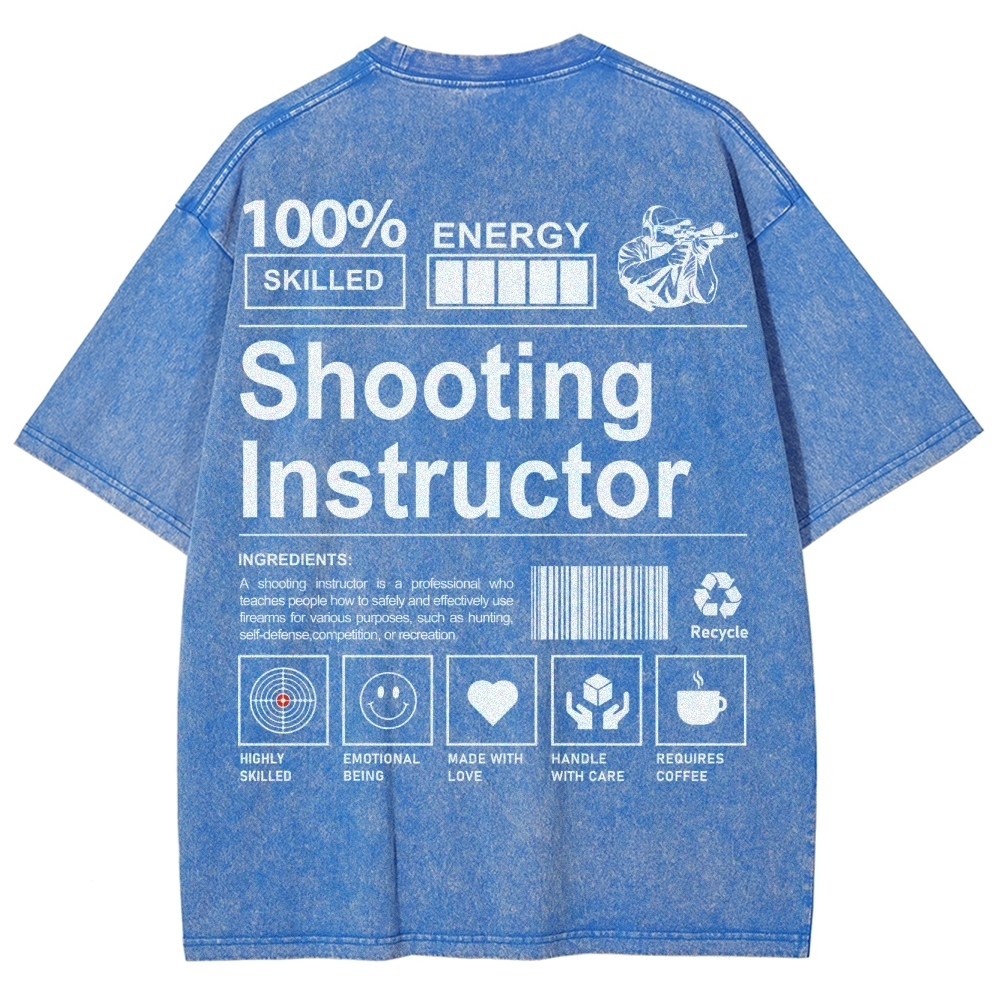 Shooting Instructor Pattern Washed Vintage Short Sleeves T-Shirt-moweekender