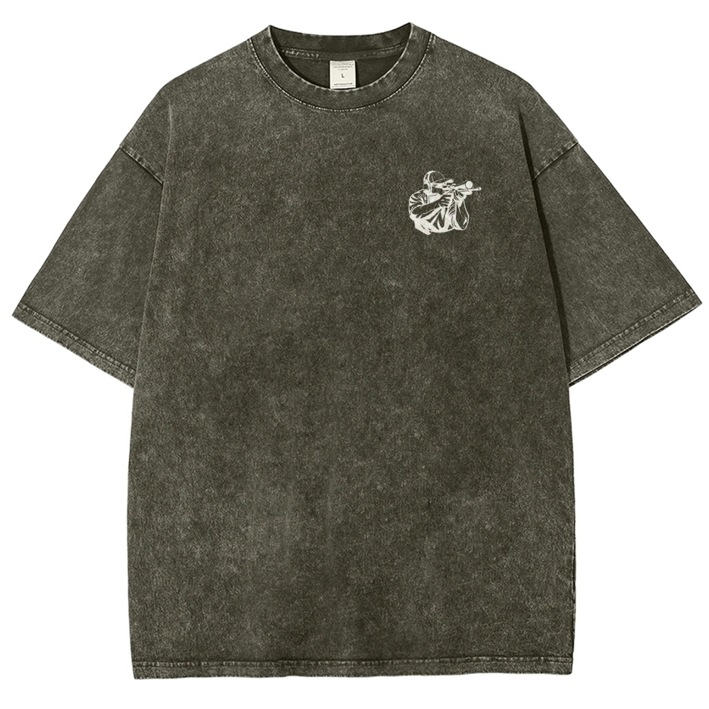Shooting Instructor Pattern Washed Vintage Short Sleeves T-Shirt-moweekender