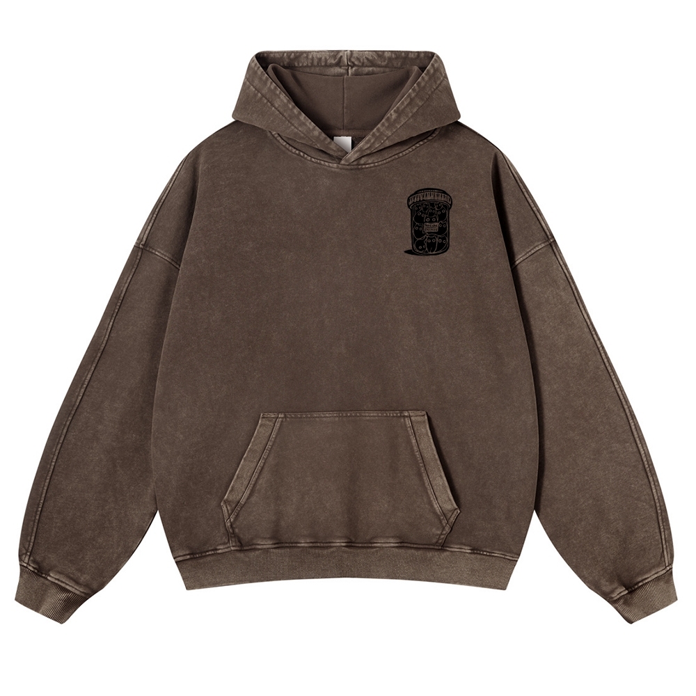Black Cat Pills Pattern Vintage Washed Hoodie-moweekender