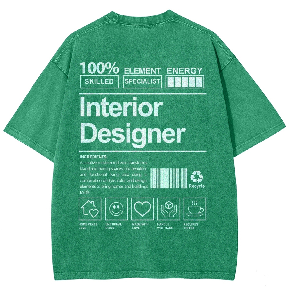Interior Designer Pattern Washed Vintage Short Sleeves T-Shirt-moweekender
