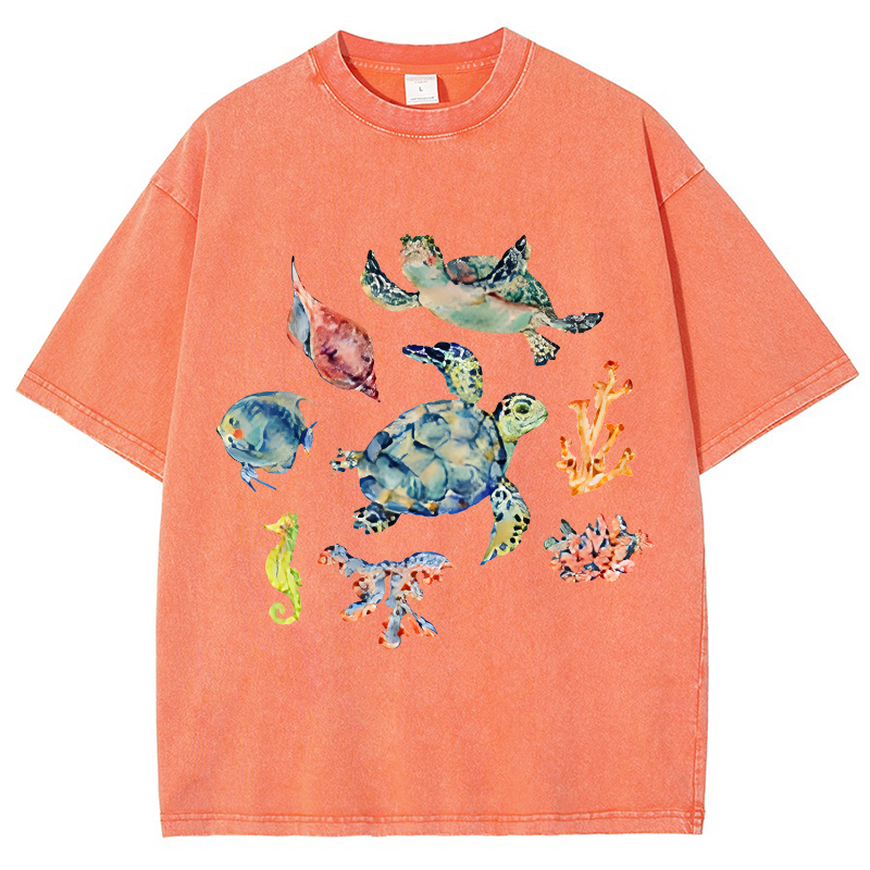 Sea Animal Vintage Snowflake Washed T-Shirt-moweekender