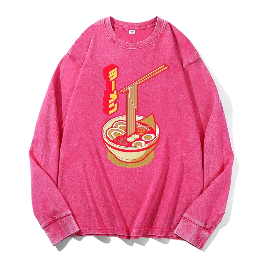 Japanese Ramen Deep Washed Vintage Long Sleeves T-Shirt-moweekender