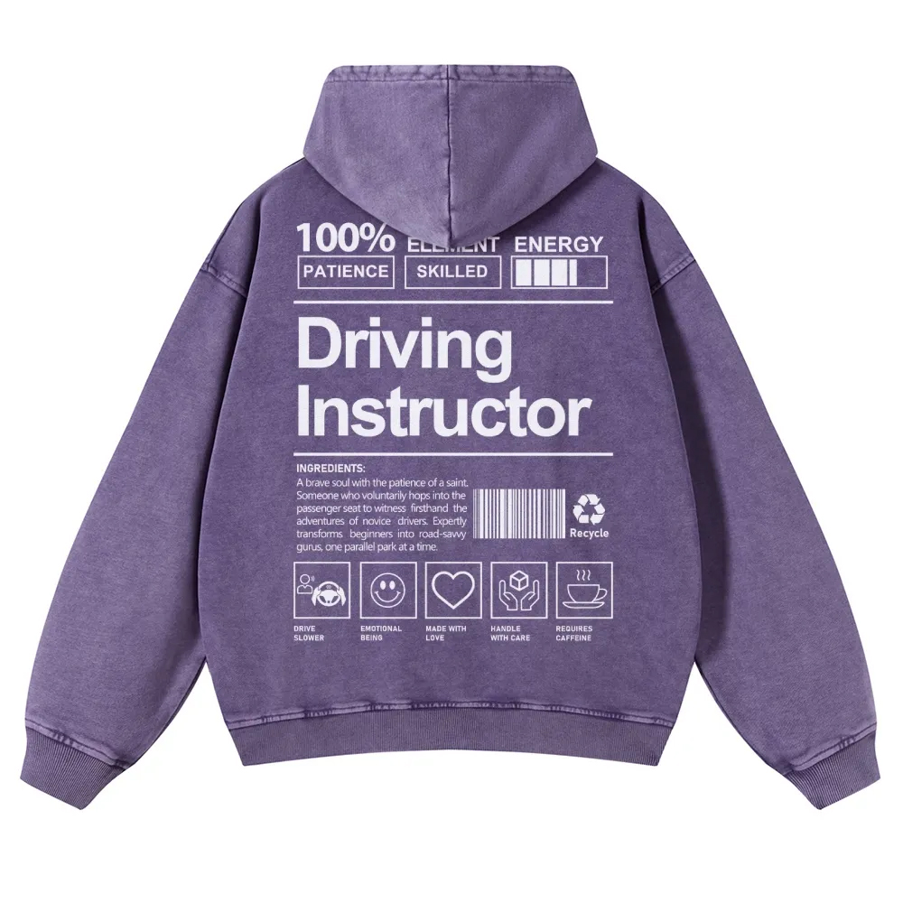 Driving Instructor Printed Vintage Washed Hoodie-moweekender