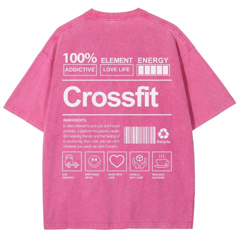 Crossfit Pattern Washed Vintage Short Sleeves T-Shirt-moweekender