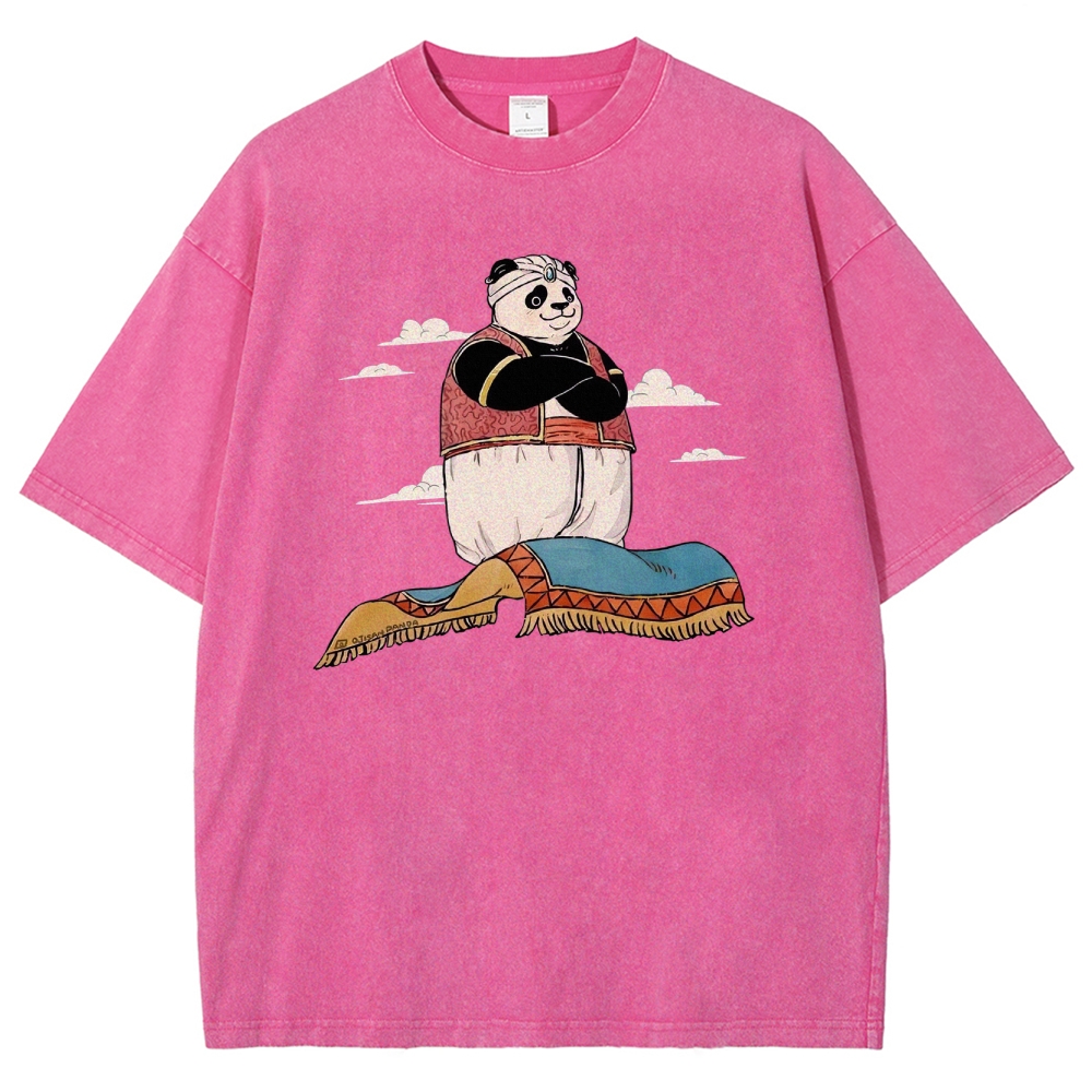 Arab Panda Pattern Washed Vintage Short Sleeves T-Shirt-moweekender